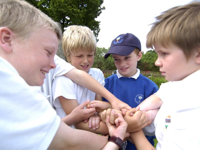 At an orienteering event pupils from the valley cluster work their way out of a human knot.