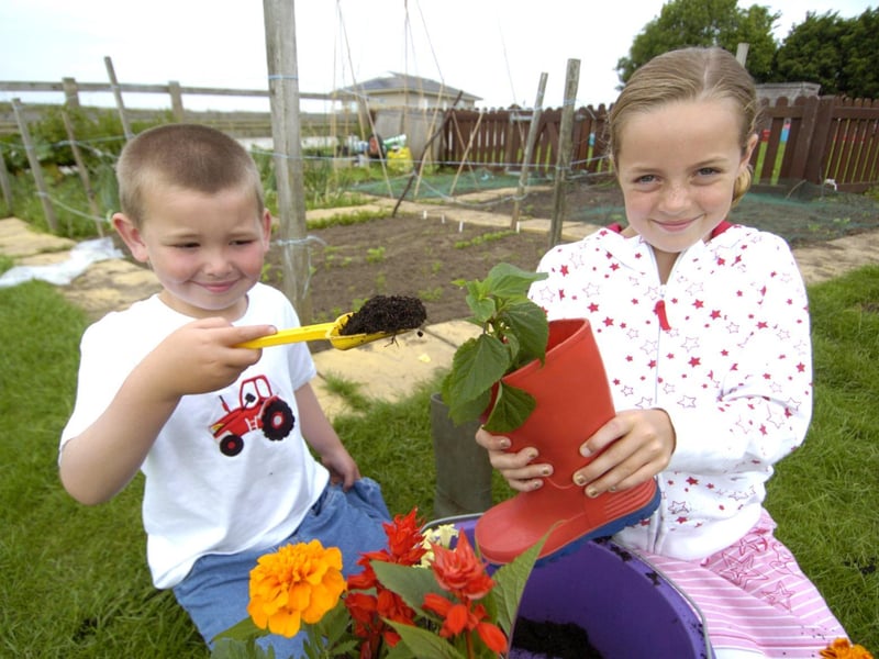Lythe School Welly Day with pupils Hollie Coates and Mark Jackson.