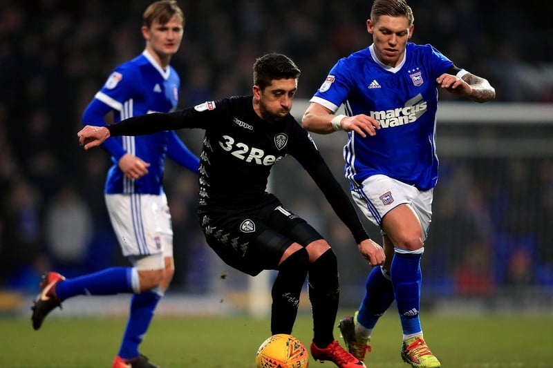 Pablo Hernandez moves away from Ipswich Town's Martin Waghorn during the Championship clash at Portman Road in January 2018.
