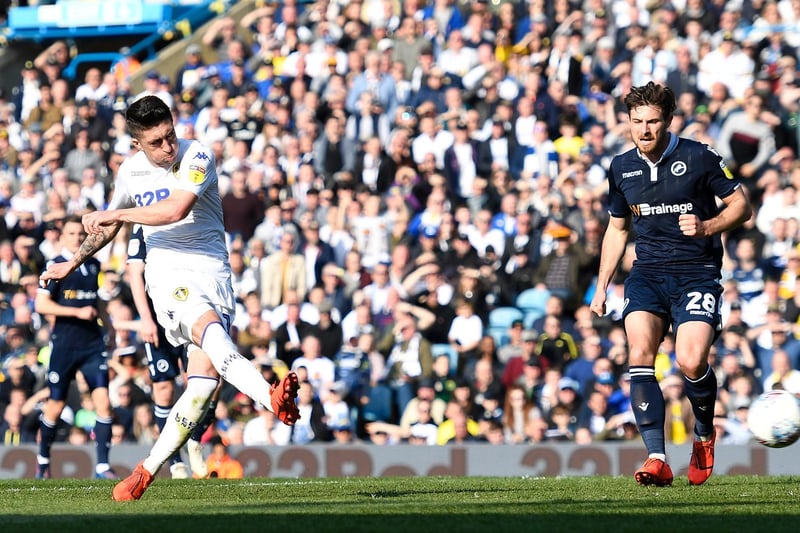 Pablo Hernandez fires hiome to equalise against Millwall at Elland Road in March 2019.