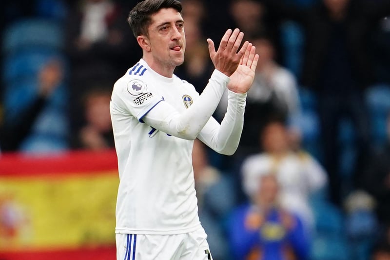 Pablo Hernandez gestures to the crowd as he leaves the game, his last for the club, during the Premier League clash against West Bromwich Albion at Elland Road in May 2021.