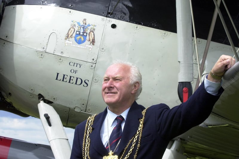 Lord Mayor of Leeds Councillor Bryan North pictured by the Swordfish plane at Sherburn Aero Club.