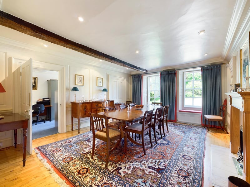 An elegant dining room with plenty of space for a large table and chairs