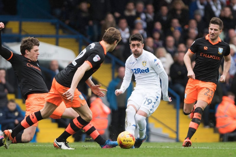 Pablo Hernandez finds a way through during the Championship clash against Sheffield Wednesday at Elland Road in February 2017.