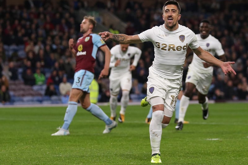 Pablo Hernandez celebrates scoring during the Carabao Cup third round clash against Burnley at Turf Moor in September 2017.