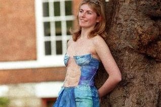 Wakefield Girls High School student , Joanna Storey wearing a silk dress designed by Melissa Hale based on a water theme , part of the 1998 Fashion show at the school.