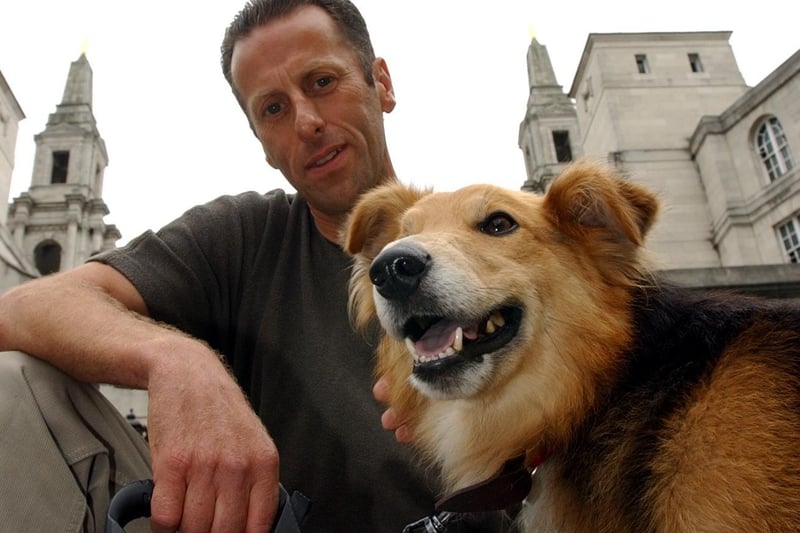 'Civic' the dog made a return to his old haunt Leeds Civic Hall with owner Brian Wheelhouse, of Whitehall Dog Rescue.