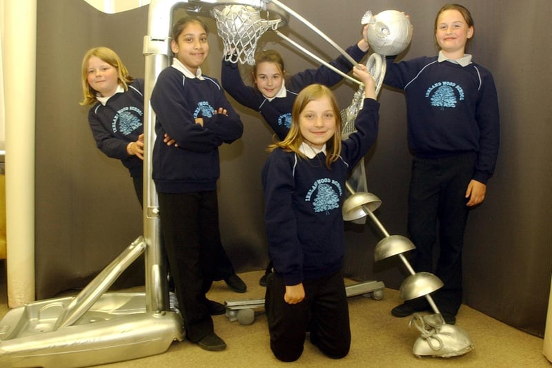 Pupils from Ireland Wood Primary made an award-winning sculpture. Pictured, from left, are Leah Archer, Prabjoth Kaur, Rachel Bradley, Rachael Crosby and Laura Handley.