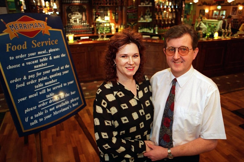 This is Mike and Alusia Lewis who managed Merriman's Hare and Hounds pub in January 1996.