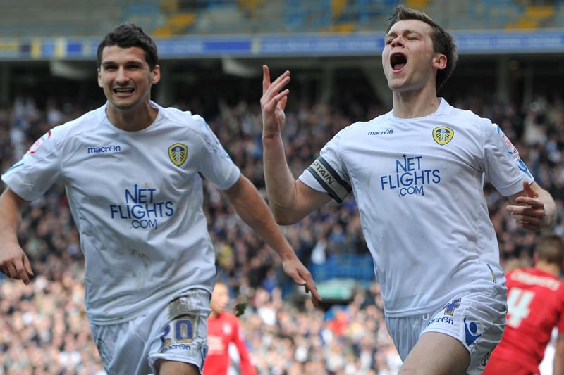 Jonny Howson celebrates after scoring the opening goal of the game.
