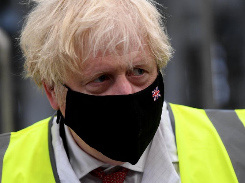 Prime Minister Boris Johnson pictured during his visit to PPG Architectural Coatings, Huddersfield Road, Birstall