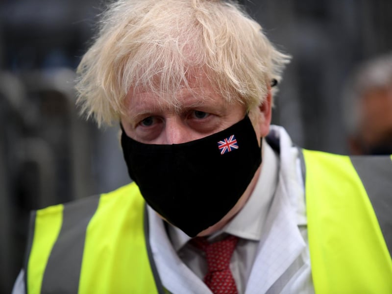 Prime Minister Boris Johnson pictured during his visit to PPG Architectural Coatings, Huddersfield Road, Birstall