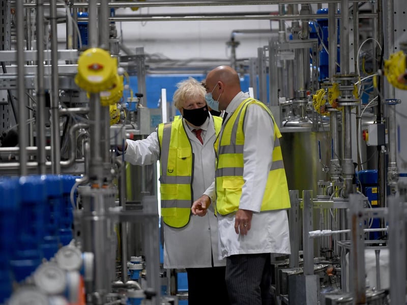 Prime Minister Boris Johnson pictured during his visit to PPG Architectural Coatings, Huddersfield Road, Birstall