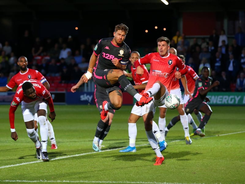 Gaetano Berardi gets ahead of his marker to fire home and Leeds United 2-0 ahead.
