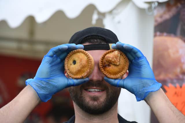26th June 2021
Harrogate Food and Drink Festival.
Pictured Ryan Wadsworth from Jones pies with a couple of pork pies
Picture Gerard Binks