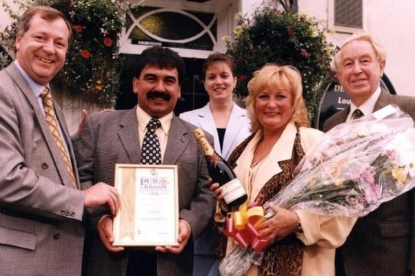 Dave Hobson and Debbie Chetwood, of the White Hart, Westgate End, Wakefield, were presented with their Pub In Bloom Award in 1998.