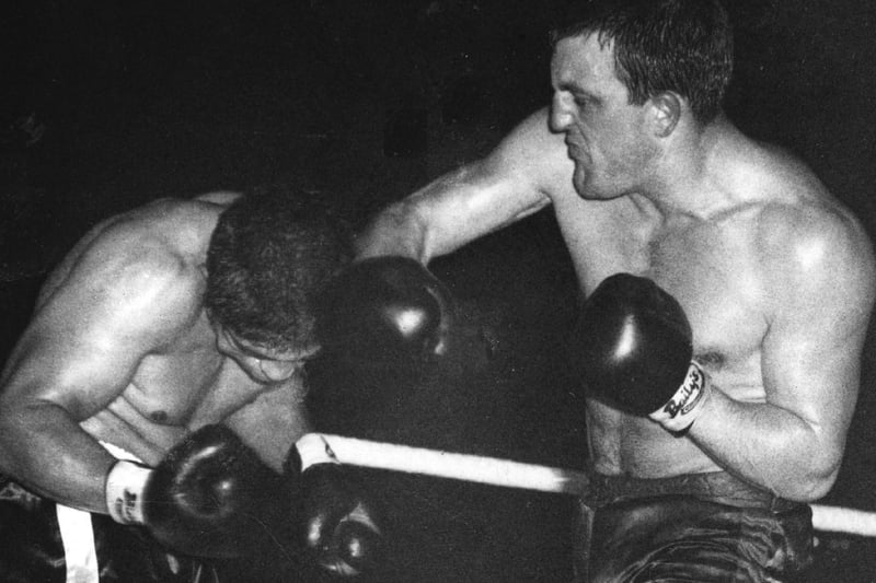 Delivering a punch to America’s Willie Pastrano at Harringay, 1958. Photo: Allsport Hulton/Archive
