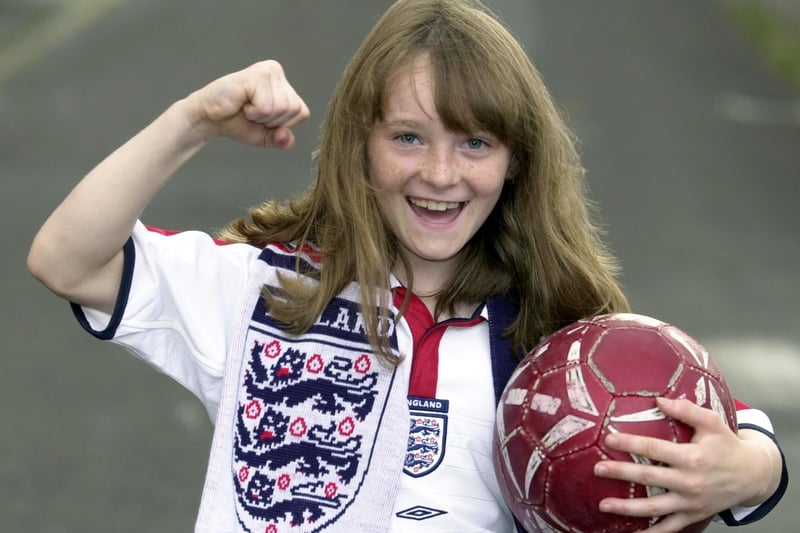 This is Ellie Swinhoe from Armley who was the England mascot for the opening Euro 2004 group game with France.