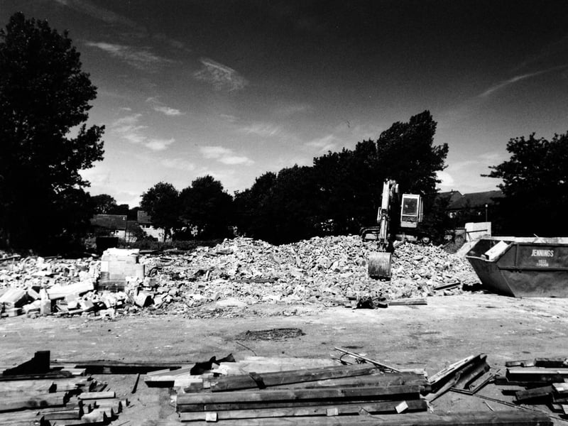 The former Peacock Hotel at Yeadon is demolished in August 1992