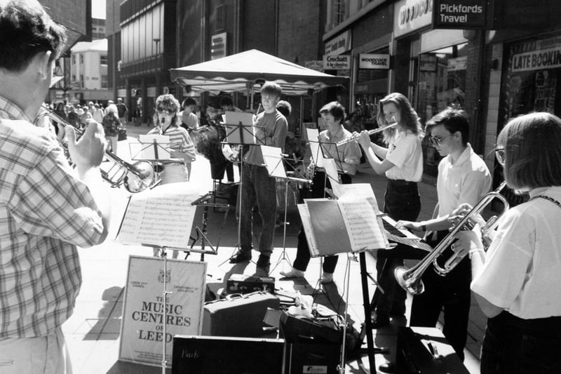 May 1992 and musicians from various Leeds education department music centres entertained the crowds with a range of tunes in the city centre.