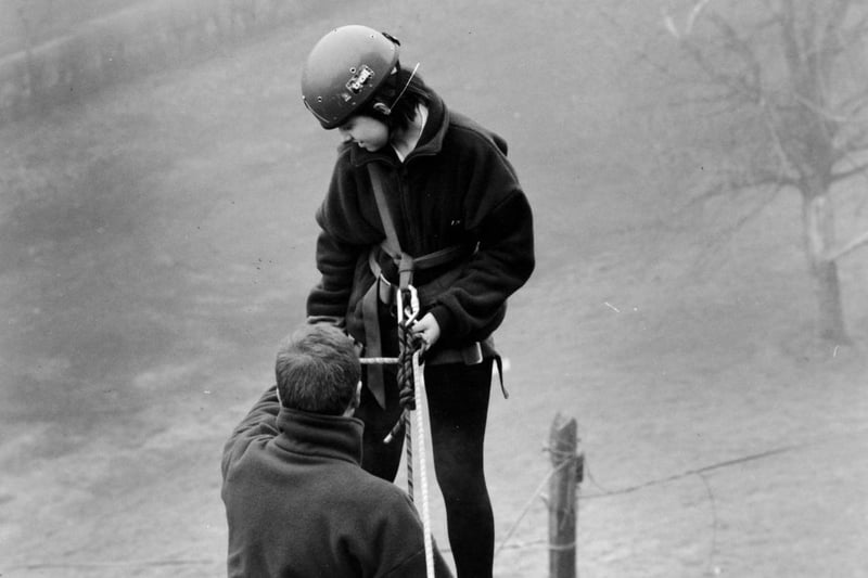 Youngsters at Mount St. Mary's RC High School went over the top when the army came to visit in November 1992. More than 150 pupils abseiled down the outside of the school in Richmond Hill.
