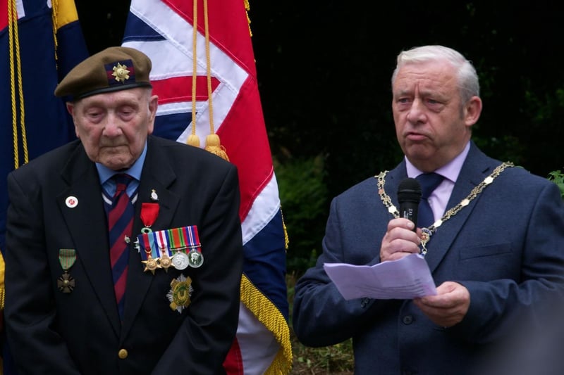 Padiham's Memorial Park was the setting for a special ceremony to present Mr Bob Clark with a Freedom of the Town honour and unveil a stone to celebrate the park's 100th birthday (photo by Kev Furber)