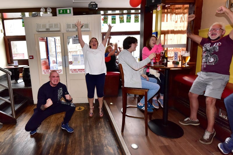 Jubilant scenes at Bar 2 B as Sterling nets England's opener.