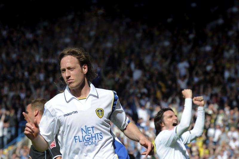 Luciano Becchio celebrates his goal, with Jonathan Douglas in the background.