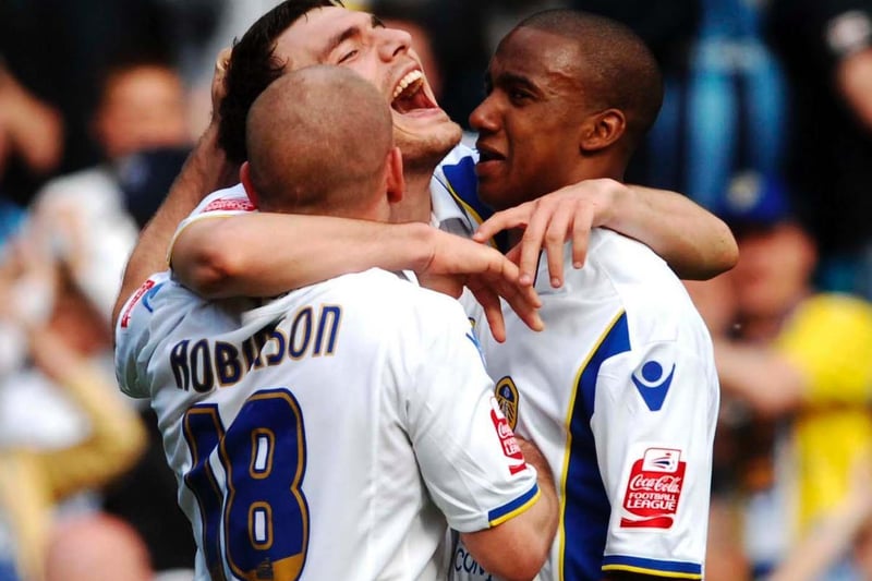 Robert Snodgrass is congratulated by Fabian Delph and Andy Robinson.