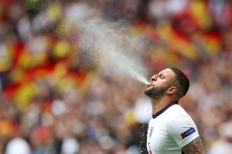 Kyle Walker of England spits out water prior to the UEFA Euro 2020 Championship Round of 16 match