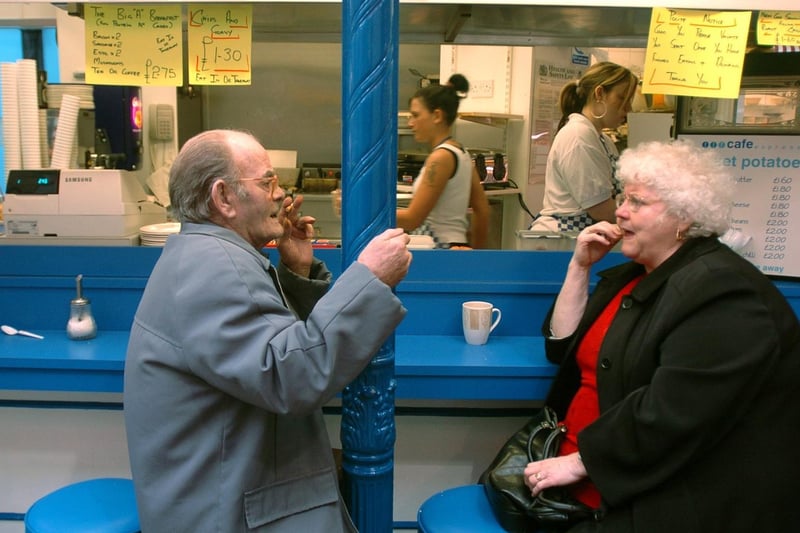 John McHale  and Yvonne Reaney are pictured chatting at Cafe Epress inside Kirkgate Market.