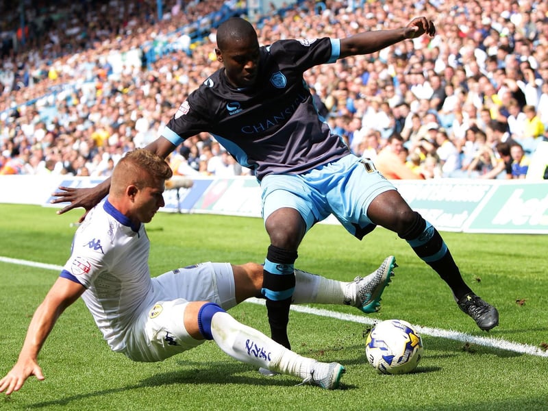 Gaetano Berardi tackles Sheffield Wefdnesday's Jeremy Helan during the Championship clash at Elland Road in August 2015.