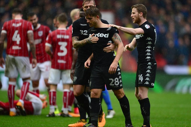 Gaetano Berardi is restrained by teammates after a clash with Bristol City's Matt Taylor during the Championship clash at Ashton Gate in October 2017. He was sent off as well as Taylor.