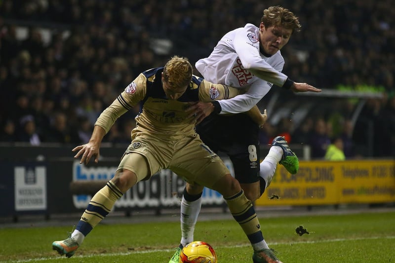 Gaetano Berardi protects the ball from Derby County's Jeff Hendrick during the Championship clash at Pride Park in December 2014.
