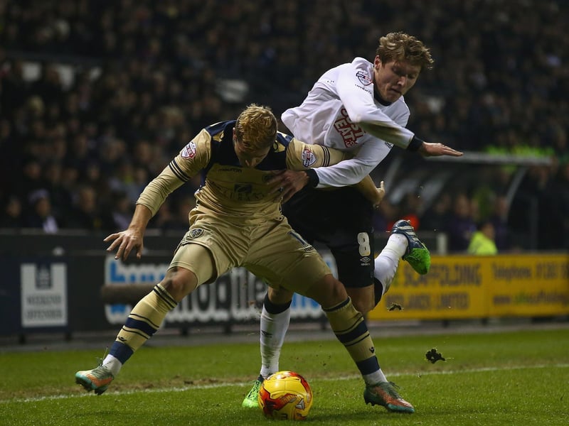 Gaetano Berardi protects the ball from Derby County's Jeff Hendrick during the Championship clash at Pride Park in December 2014.