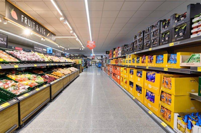 Shopping aisles in the refurbished Aldi store in Fleetwood.
