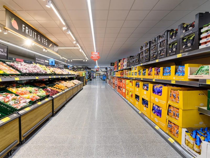 Shopping aisles in the refurbished Aldi store in Fleetwood.