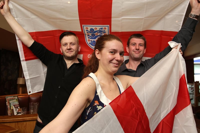 Phil Pearcy, Kate Reason and Andy Coates at the Duke of Wellington in Halifax ready for the 2014 World Cup.