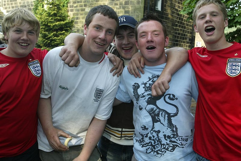 Jack, Steve, James, Bazza and Spen watching the England v Trinidad and Tobago world cup football game, at the Shoulder of Mutton, Mytholmroyd back in 2006.