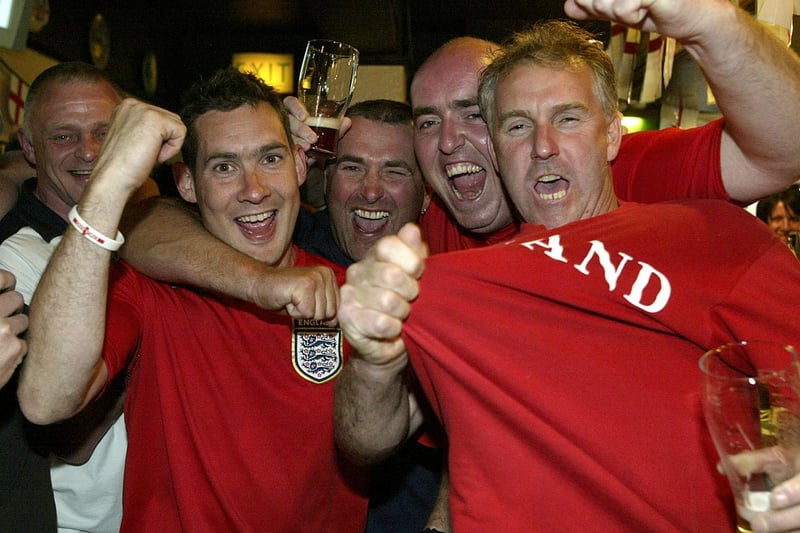 Dave, Wibby, Dez and Peter watching the England v Trinidad and Tobago world cup football game, at the Shoulder of Mutton, Mytholmroyd back in 2006.