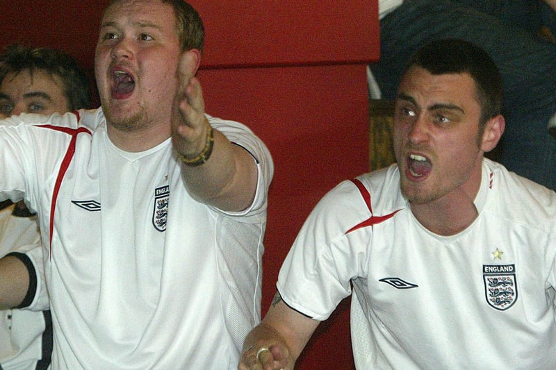 Cheers during the England v Trinidad and Tobago world cup football game at Barracuda, Halifax back in 2006.