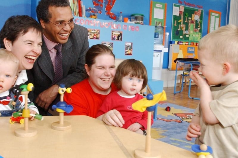 Mary Creagh, Darrel James (Ch. Exec Rathbone) and Sarah Firth at a visit to Toybox Private Nursery in 2004.