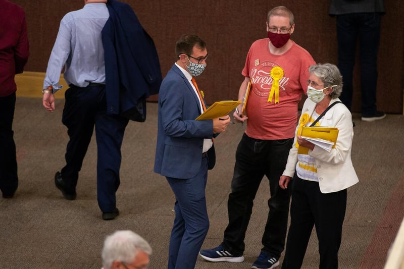 Liberal Democrat supporters at the Batley and Spen by-election count
