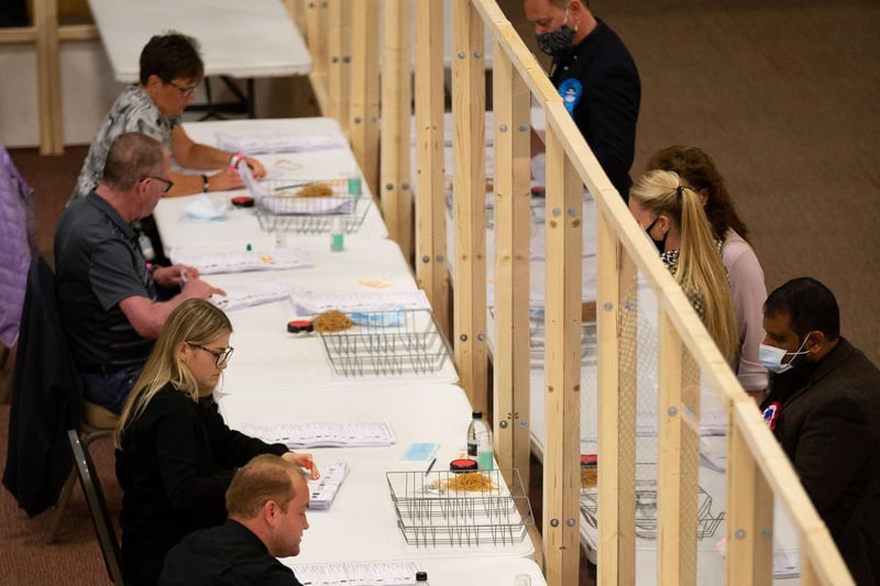 Social distancing and screens are among the Covid-secure measures in place at the Batley and Spen by-election count