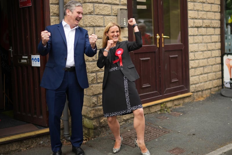 Kim Leadbeater celebrates her victory in the Batley and Spen by-election with Labour leader Sir Keir Starmer in Cleckheaton. Photo: Getty Images