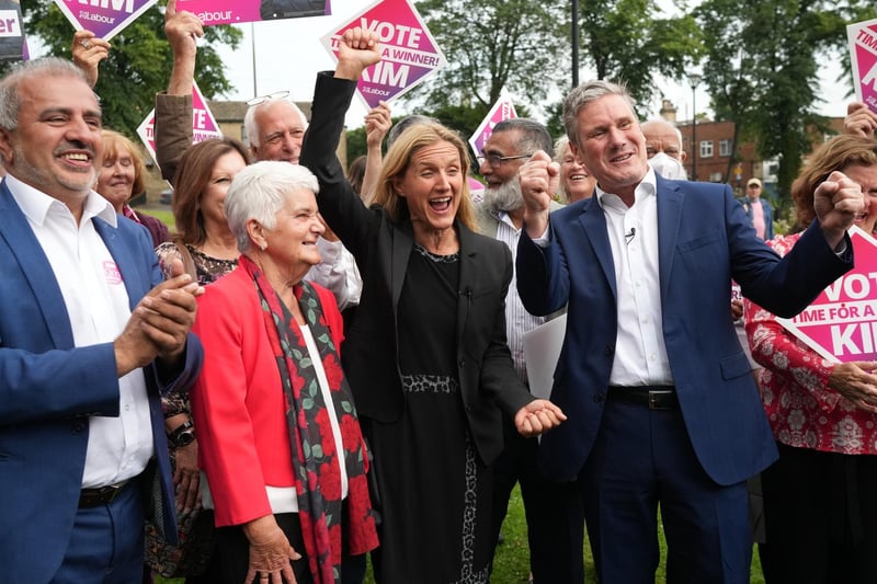 Kim Leadbeater celebrates her victory in the Batley and Spen by-election with Labour leader Sir Keir Starmer in Cleckheaton. Photo: Getty Images