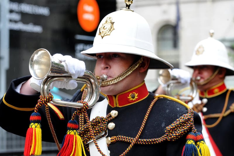 Members of the Corps of Drums Her Majesty Royal Marines who travelled down from Scotland.