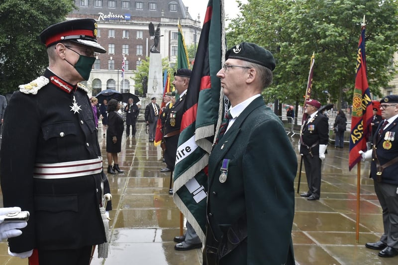 The Lord Lieutenant  of West Yorkshire Ed Anderson chats to Colin Cranswick of The Rifles Regiment