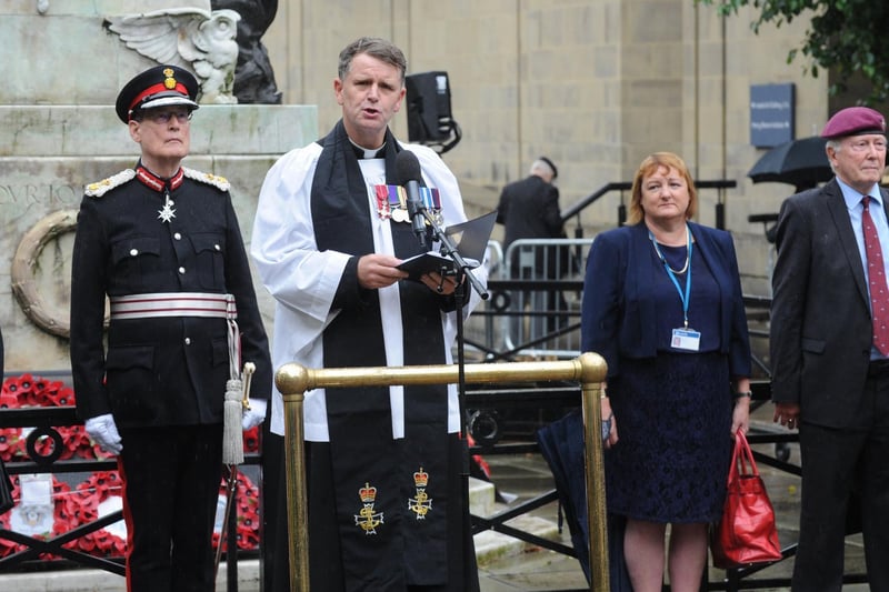 Rev David Pickett of Guiseley St. Oswalds Chuch and a Royal Naval Reeserve at the ceremony