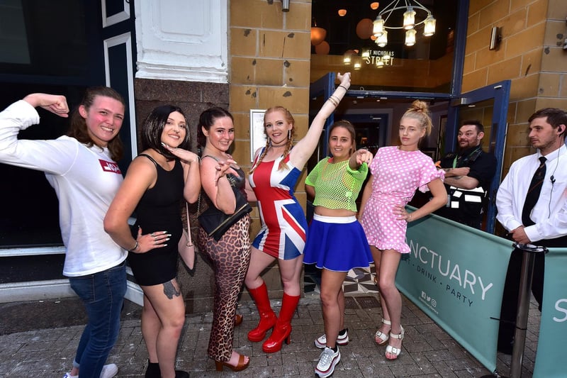 The Spice Girls make their way to The Sanctuary for the big game.